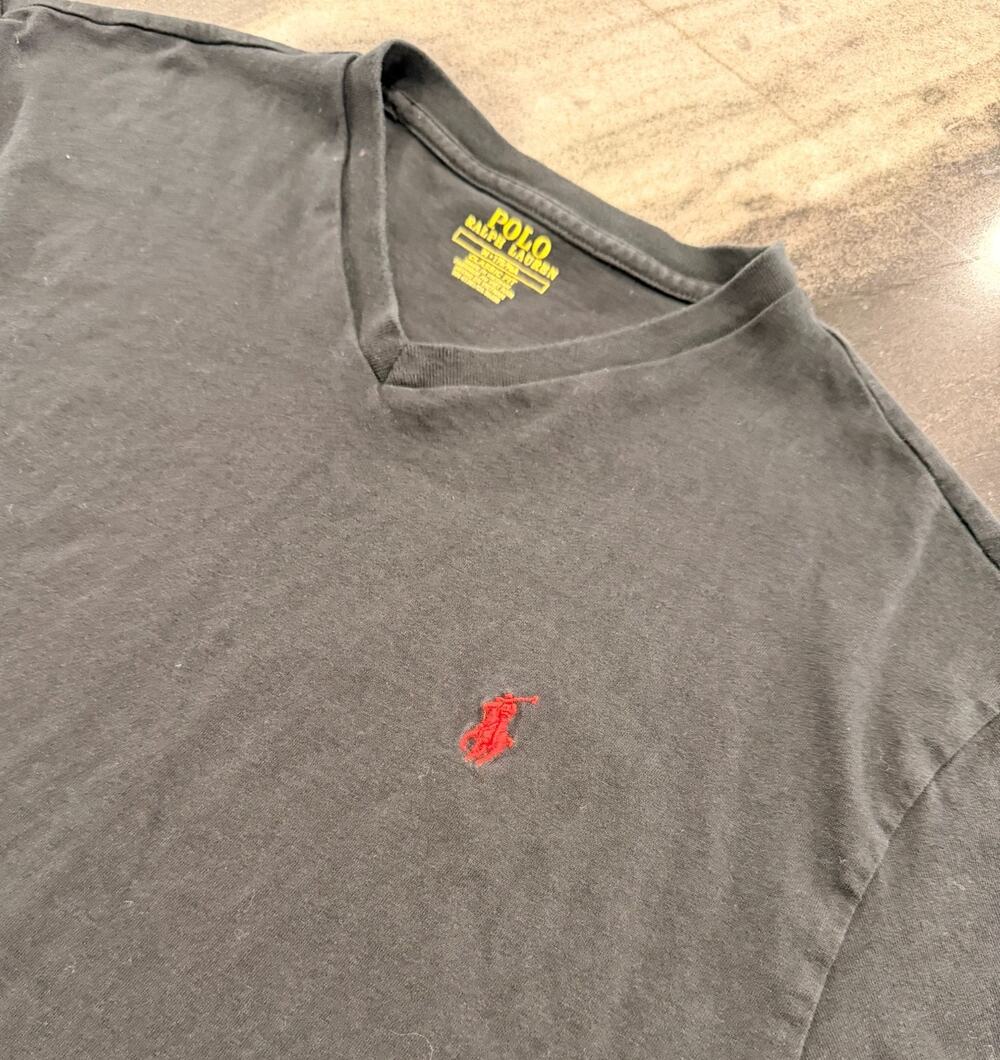 Polo Ralph Lauren Black V-Neck T-Shirt Red Pony Classic Fit Men's M Tagless